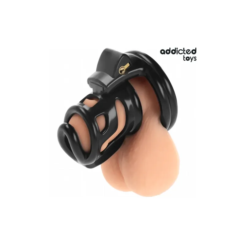 Gabbia di castità in metallo Addicted Toys Locked taglia M 8,5 cm con serratura e chiavi, anello pubico incluso