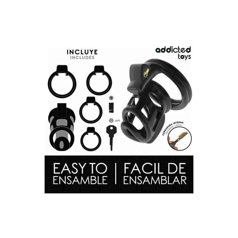 Gabbia di castità in metallo Addicted Toys Locked taglia M 8,5 cm con serratura e chiavi, anello pubico incluso