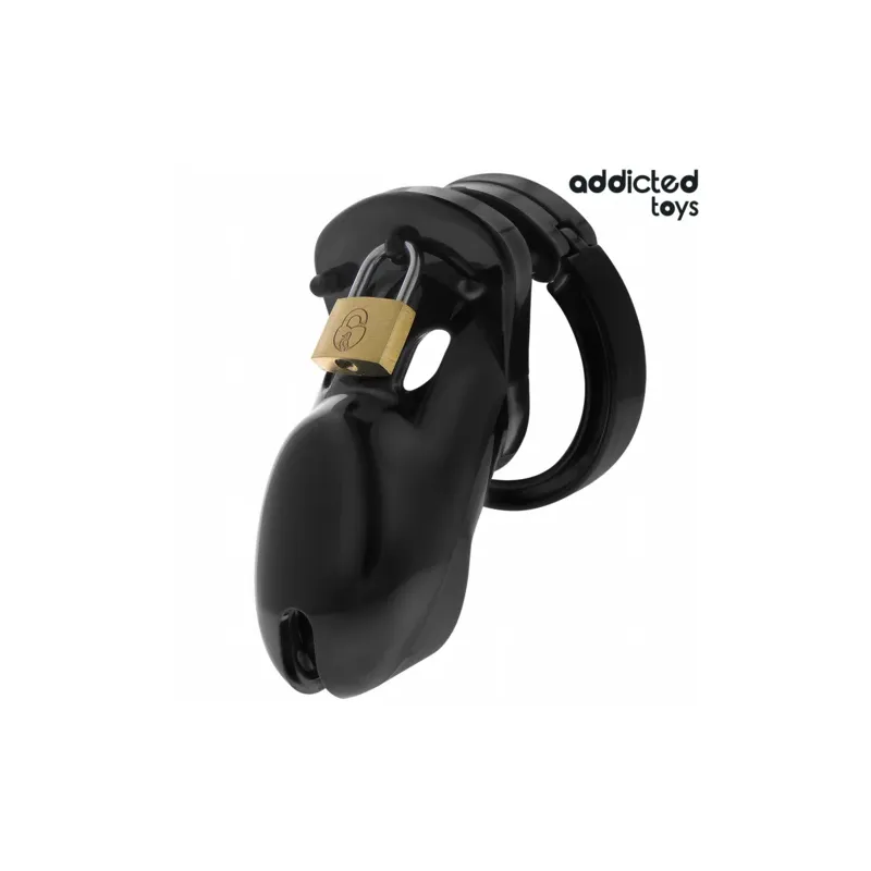 Chastity cage ADDICTED TOYS LOCKED kit with 5 adjustable rings (35-49mm) and metal lock.