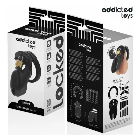Keuschheitskäfig ADDICTED TOYS LOCKED, Set mit 5 Ringen (35-49mm) und Metallschloss.