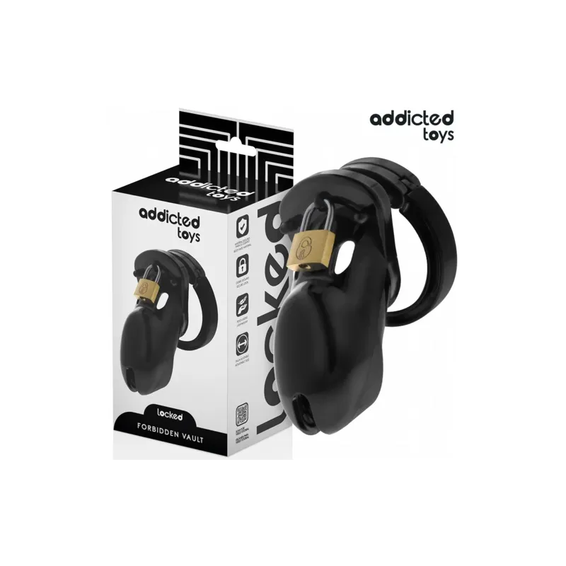 Keuschheitskäfig ADDICTED TOYS LOCKED, Set mit 5 Ringen (35-49mm) und Metallschloss.