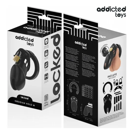 Jaula de castidad Addicted Toys Locked Obsidian Hold talla M vista general negra con anillos ajustables" } }, { "image_id": 1867
