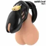ADDICTED TOYS LOCKED Obsidian Hold chastity cage size S, overview with rings and lock mechanism.