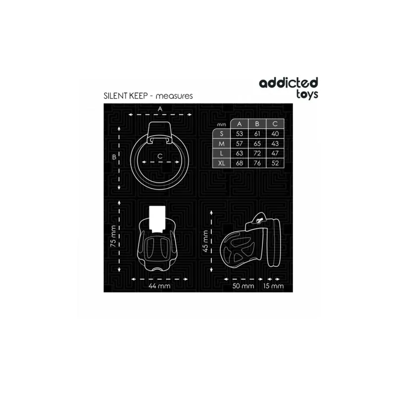 Cage de chasteté silencieuse 7,5 cm ADDICTED TOYS LOCKED – vue d’ensemble noire