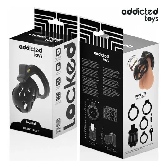 Cage de chasteté silencieuse 7,5 cm ADDICTED TOYS LOCKED – vue d’ensemble noire
