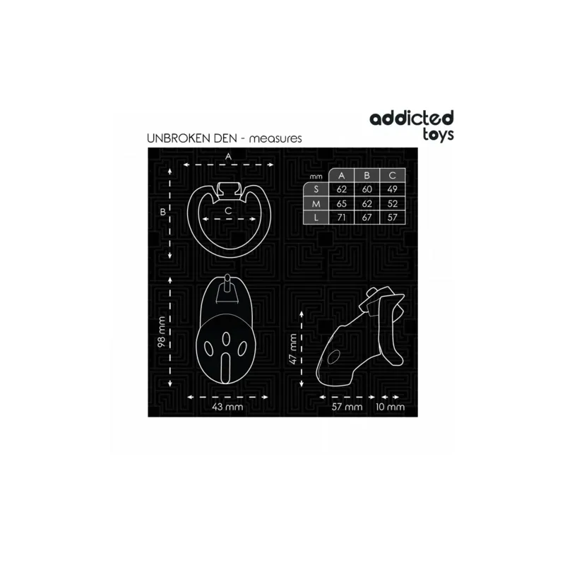 Gabbia di castità ADDICTED TOYS LOCKED Unbroken Den 9,8 cm con lucchetto e 3 anelli in ABS medicale