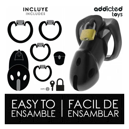 Gabbia di castità ADDICTED TOYS LOCKED Unbroken Den 9,8 cm con lucchetto e 3 anelli in ABS medicale