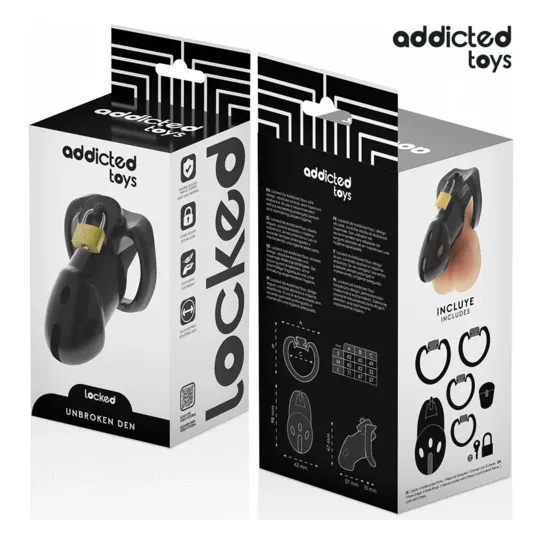 Cage de chasteté ADDICTED TOYS LOCKED Unbroken Den 9,8 cm avec cadenas et 3 bagues ajustables en ABS médical