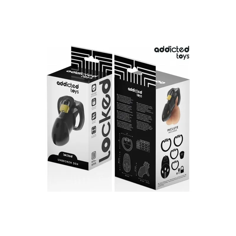 Cage de chasteté ADDICTED TOYS LOCKED Unbroken Den 9,8 cm avec cadenas et 3 bagues ajustables en ABS médical