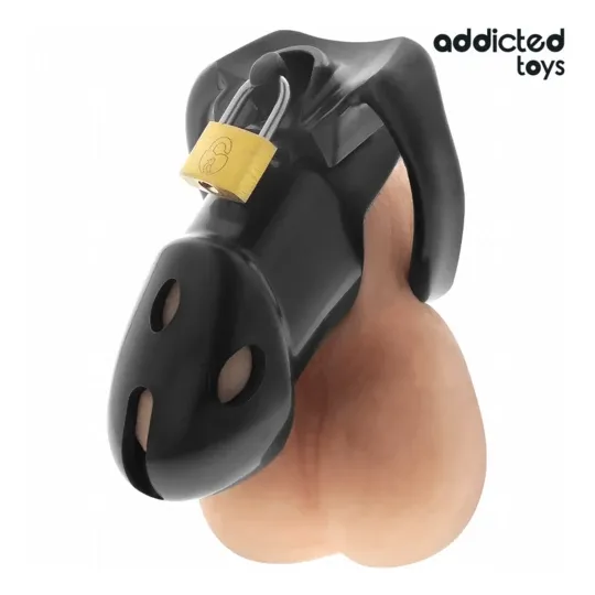 Gabbia di castità ADDICTED TOYS LOCKED Unbroken Den 9,8 cm con lucchetto e 3 anelli in ABS medicale