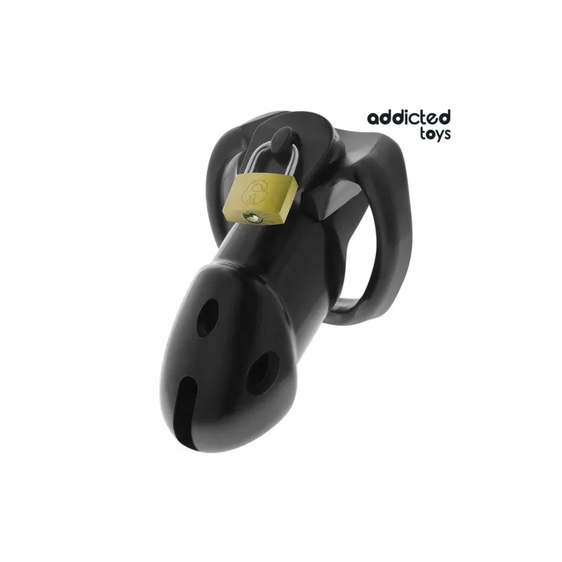 Cage de chasteté ADDICTED TOYS LOCKED Unbroken Den 9,8 cm avec cadenas et 3 bagues ajustables en ABS médical