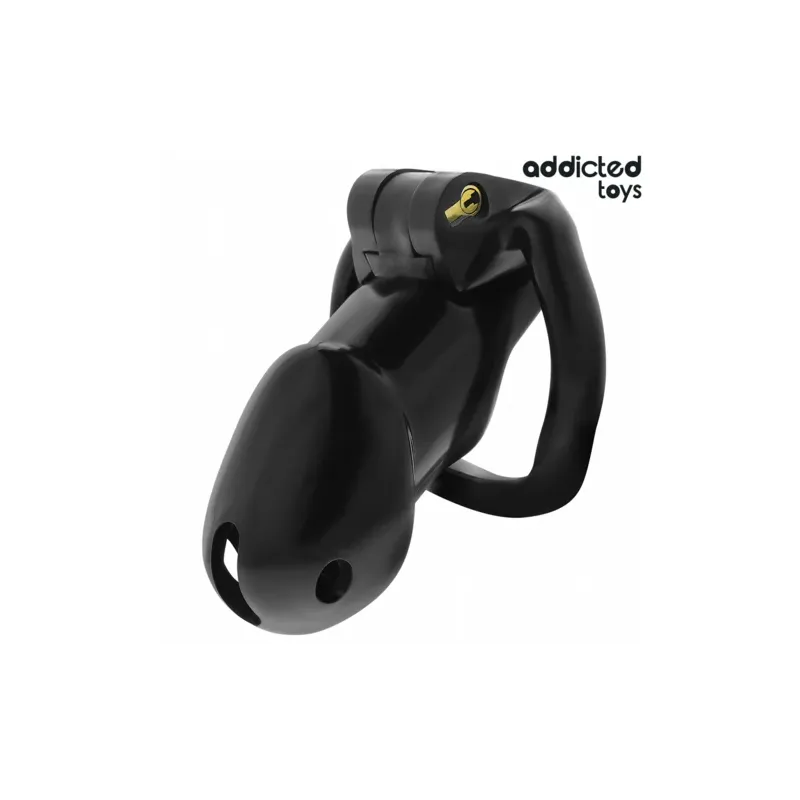 Chastity cage Midnight Cell L Addicted Toys Locked – 4 rings, black ABS plastic, front view