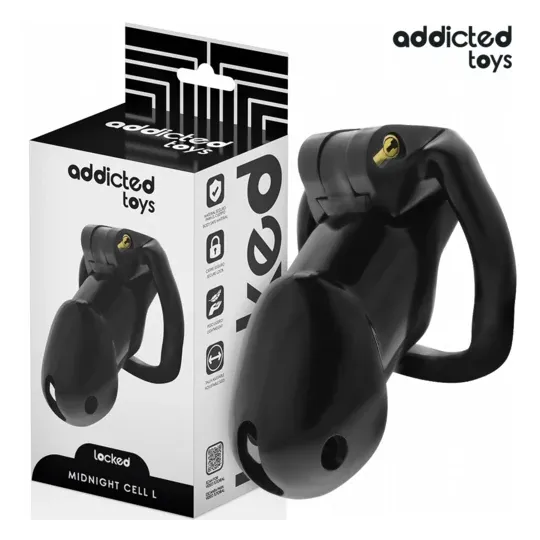 Cage di castità Midnight Cell L Addicted Toys Locked – 4 anelli, plastica ABS nera, vista principale