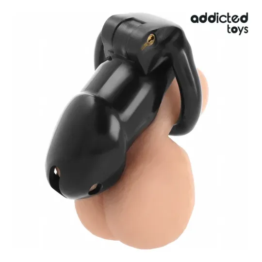 Cage de chasteté Midnight Cell L Addicted Toys Locked – 4 anneaux, plastique ABS noir, vue principale