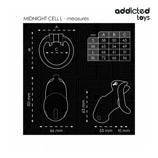 Keuschheitskäfig Midnight Cell L Addicted Toys Locked – 4 Ringe, schwarzes ABS-Kunststoff, Hauptansicht