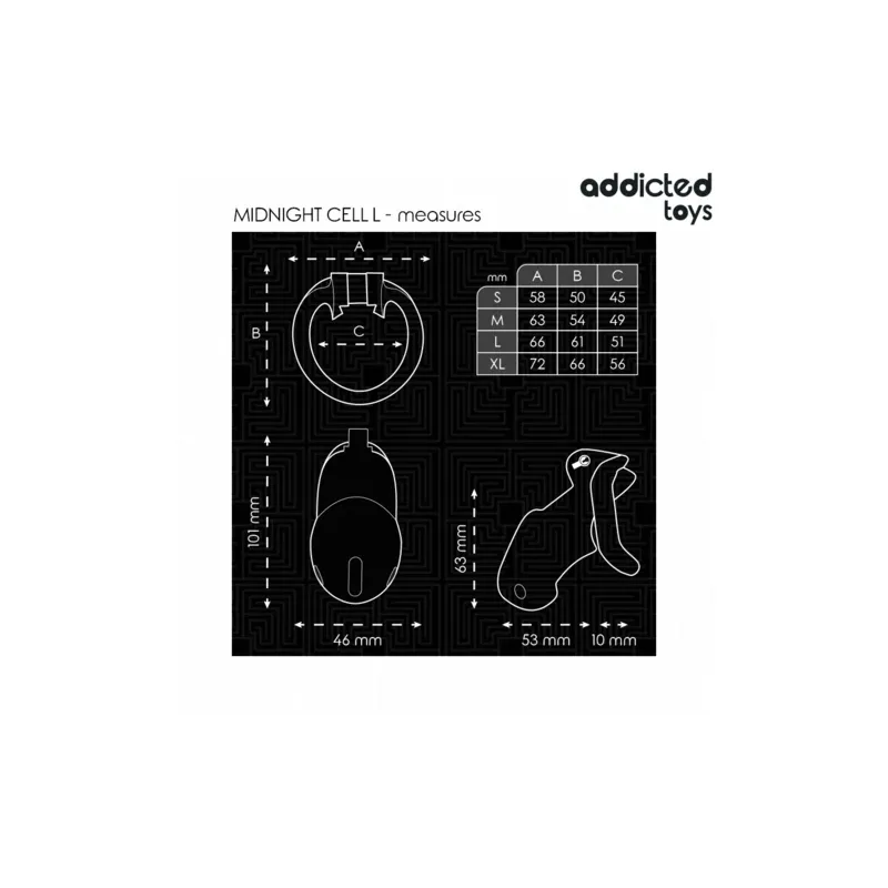 Cage di castità Midnight Cell L Addicted Toys Locked – 4 anelli, plastica ABS nera, vista principale