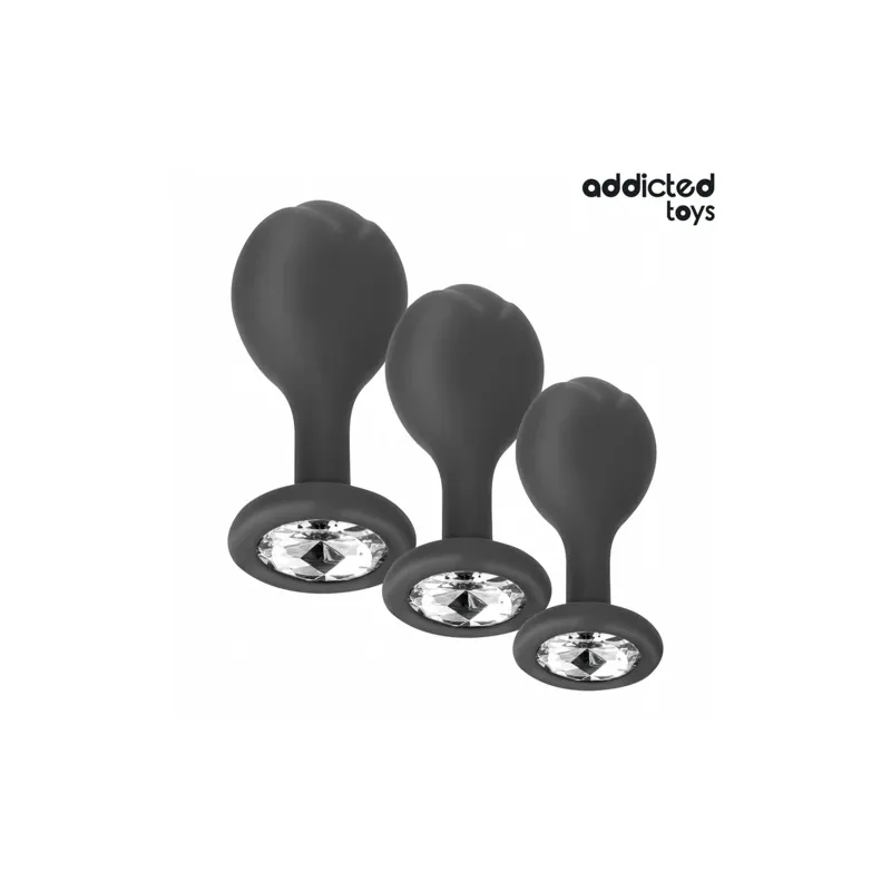 Lot complet de 3 plugs anaux progressifs Addicted Toys avec bijou scintillant