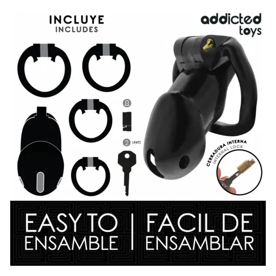 Cage di castità Midnight Cell L Addicted Toys Locked – 4 anelli, plastica ABS nera, vista principale