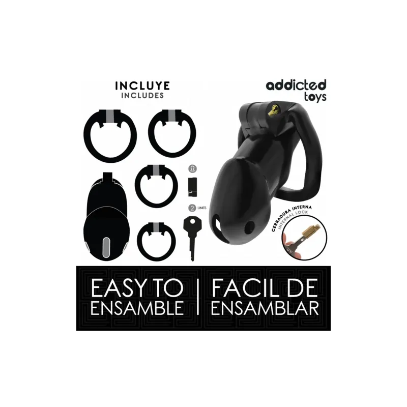 Cage de chasteté Midnight Cell L Addicted Toys Locked – 4 anneaux, plastique ABS noir, vue principale