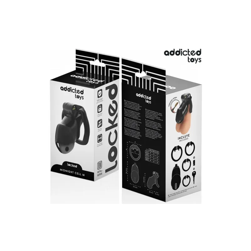 Cage de chasteté Midnight Cell ADDICTED TOYS LOCKED taille M avec serrure et bagues ajustables