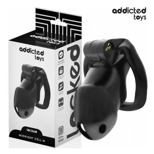 Cage de chasteté Midnight Cell ADDICTED TOYS LOCKED taille M avec serrure et bagues ajustables
