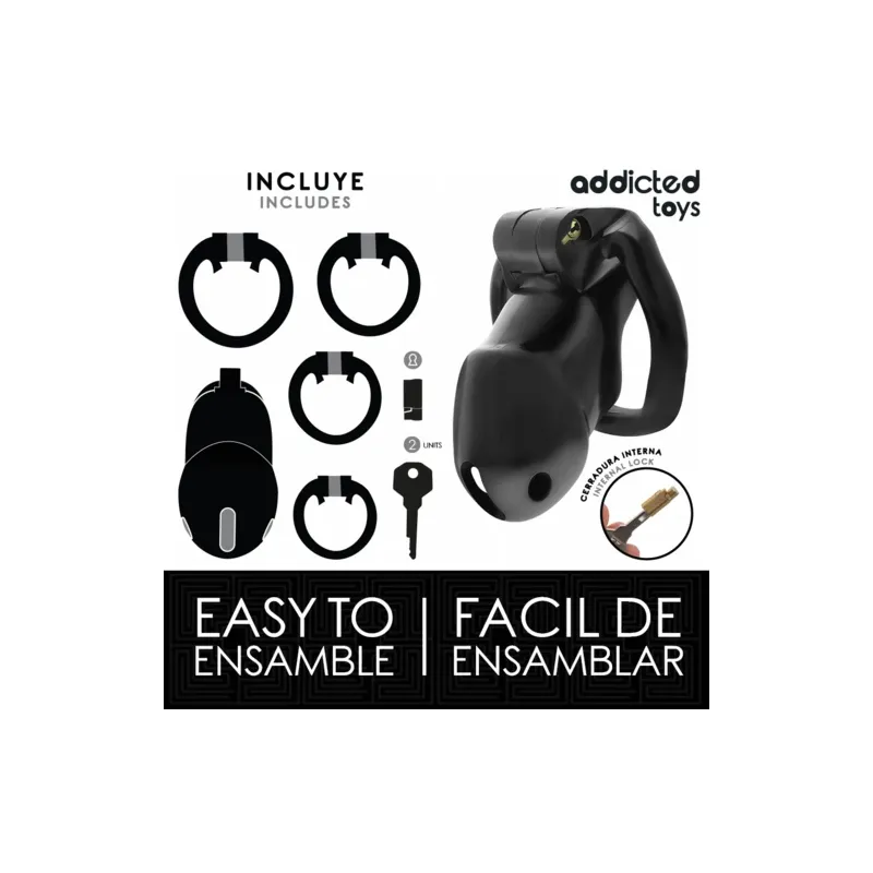 Jaula de castidad Midnight Cell ADDICTED TOYS LOCKED talla M con cerradura y anillos ajustables