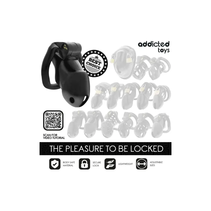 Cage de chasteté Midnight Cell ADDICTED TOYS LOCKED taille M avec serrure et bagues ajustables