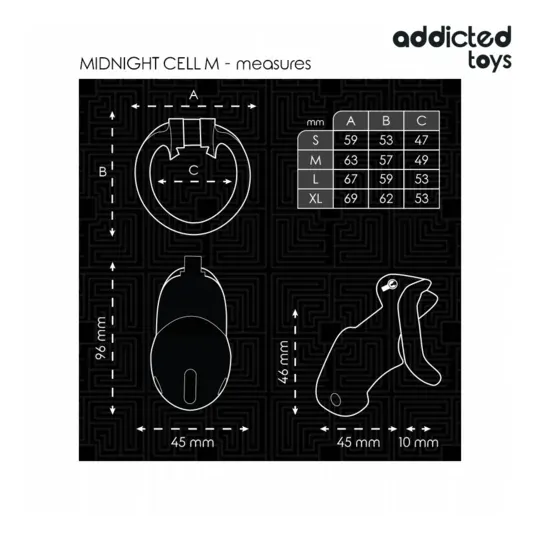 Midnight Cell chastity cage ADDICTED TOYS LOCKED size M with lock and adjustable rings