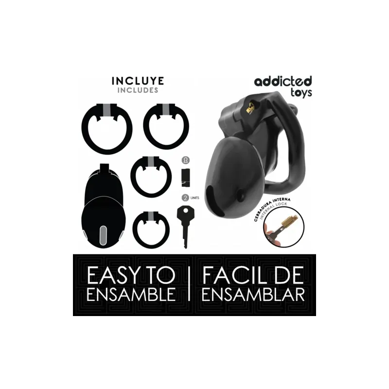 Jaula de castidad cerrable Addicted Toys Locked MINDNIGHT talla S vista general" }, { "fr": "Cage de chasteté Addicted Toys Lock