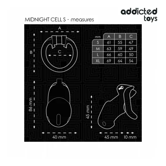 Gabbia di castità bloccabile Addicted Toys Locked MINDNIGHT taglia S vista d'insieme