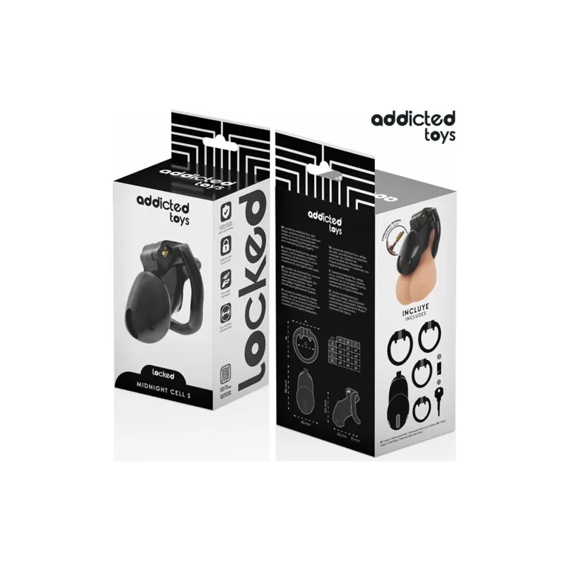 Cage de chasteté verrouillable Addicted Toys Locked MINDNIGHT taille S vue d'ensemble
