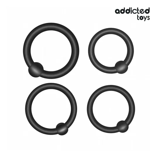 Set of 4 silicone cock rings Addicted Toys, pressure levels 33-44mm, for enhanced stamina