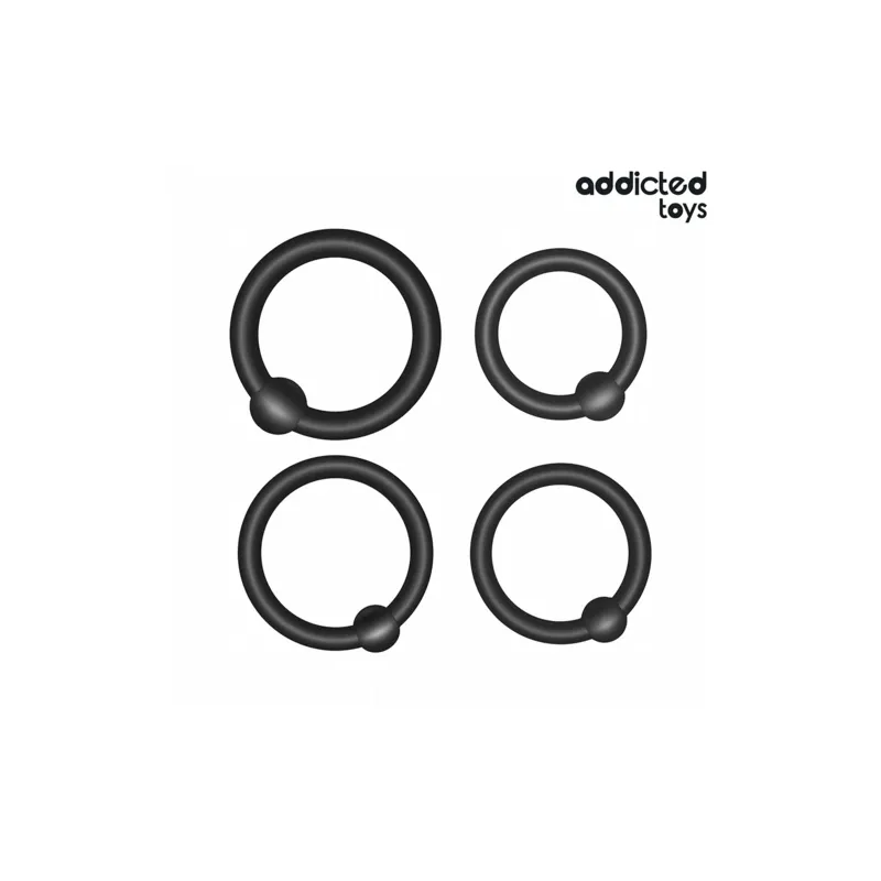 Set von 4 Silikon-Penisringen Addicted Toys, Druckstufen von 33-44mm, für intensive Stimulation