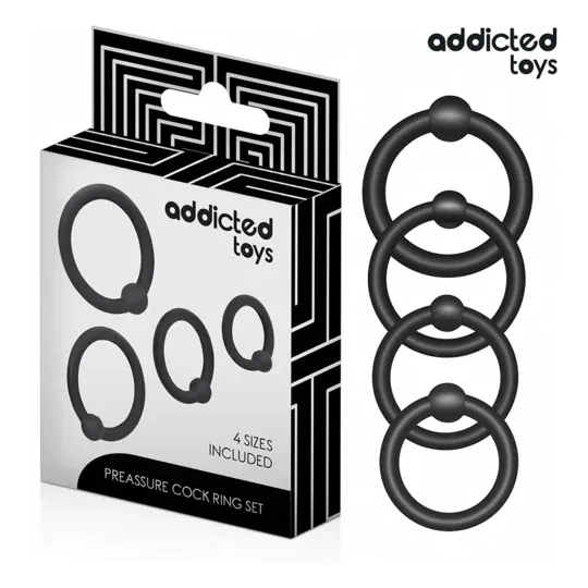 Set of 4 silicone cock rings Addicted Toys, pressure levels 33-44mm, for enhanced stamina