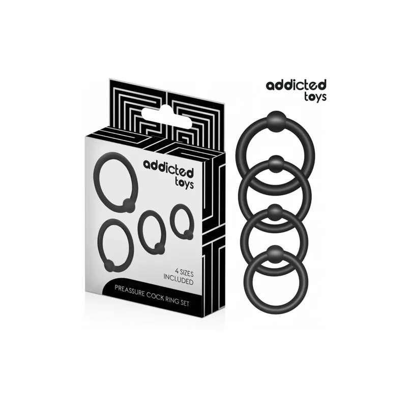 Lote de 4 anillos de pene de silicona Addicted Toys, niveles de presión 33-44mm, para erección firme