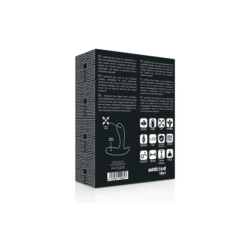 Masajeador anal vibrador Addicted Toys negro recargable USB 30 funciones silicona" }, { "id_image": 1968, "fr": "Vue arrière du 