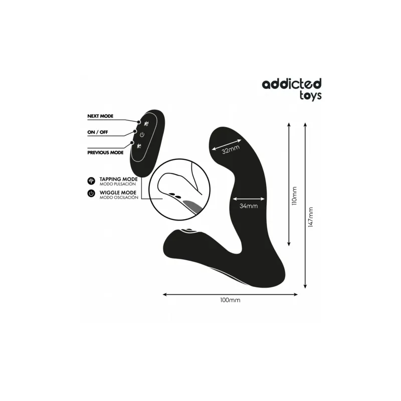 Oscillating prostate massager Addicted Toys purple silicone with remote control pulsation mode rechargeable