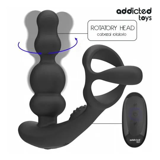 Masseur de prostate rotatif Addicted Toys en silicone médical noir avec télécommande
