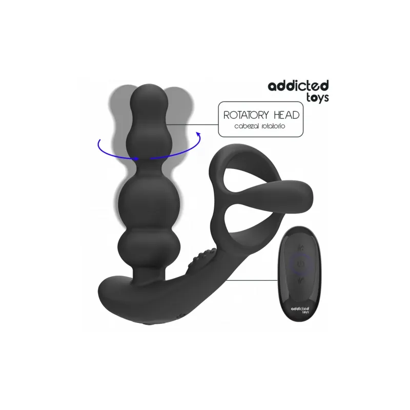 Masseur de prostate rotatif Addicted Toys en silicone médical noir avec télécommande