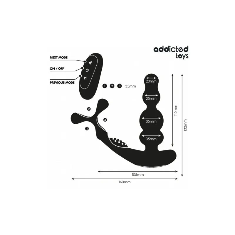 Addicted Toys rotierender Prostatamassager aus medizinischem Silikon schwarz mit Fernbedienung – D-244706