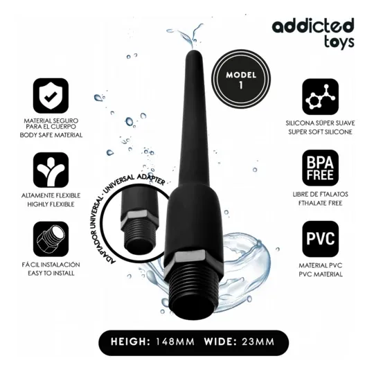 Addicted Toys limpiador anal de silicona suave con adaptador universal para ducha, higiene íntima, longitud 148mm