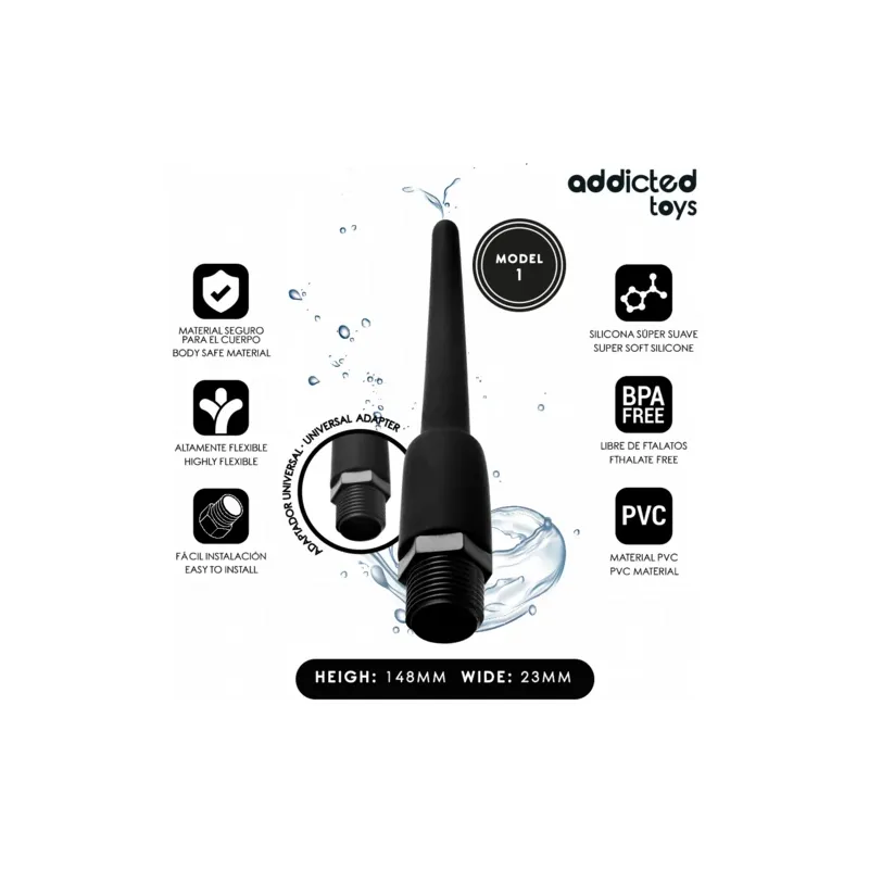 Addicted Toys soft silicone anal douche with universal adapter for shower, intimate hygiene, 148mm length