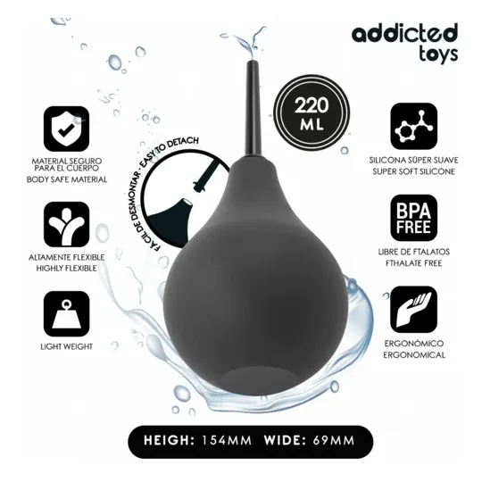 Doccia anale da viaggio 220 ml Addicted Toys vista d'insieme pera ergonomica