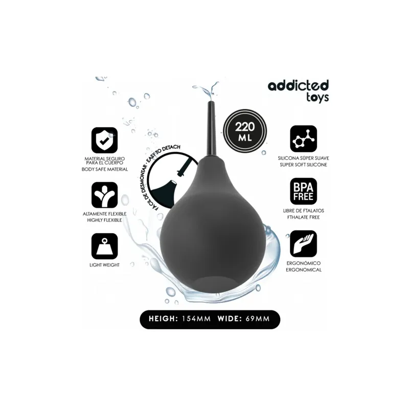 Nettoyant anal voyage grand format 220 ml Addicted Toys vue d'ensemble poire ergonomique