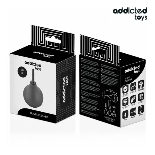 Addicted Toys Analreiniger Travel Size 90 ml aus transparentem Silikon, Vorderansicht - kompakte Analbirne für Hygiene
