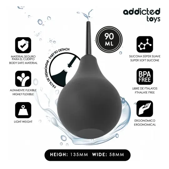 Addicted Toys pulitore anale Travel Size 90 ml in silicone trasparente, vista frontale - pera anale compatta per igiene