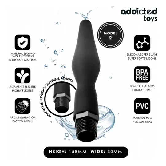 Addicted Toys doccia anale con adattatore universale, silicone nero, modello 2 - vista principale