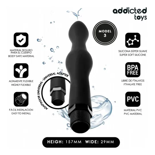Addicted Toys Analreiniger Modell 3 aus ultraweichem Silikon mit Universaladapter für Intimhygiene