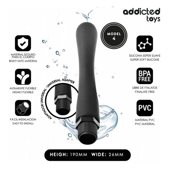 Doccia anale Addicted Toys bianca con adattatore universale, PVC silicone flessibile