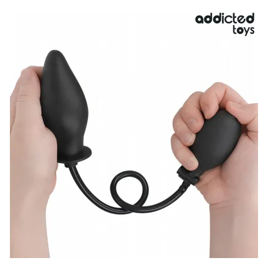 Addicted Toys soft silicone inflatable anal plug - main view in black